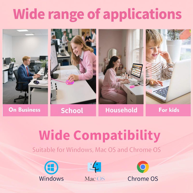 SOON GO Pink Mouse,Computer Mouse,with 1.5m Pink USB Cable - Compatible with Windows, Linux, Mac, Laptop, PC & Desktop - Ideal for Office, Home, Business, School, Kids & Women - Image 4